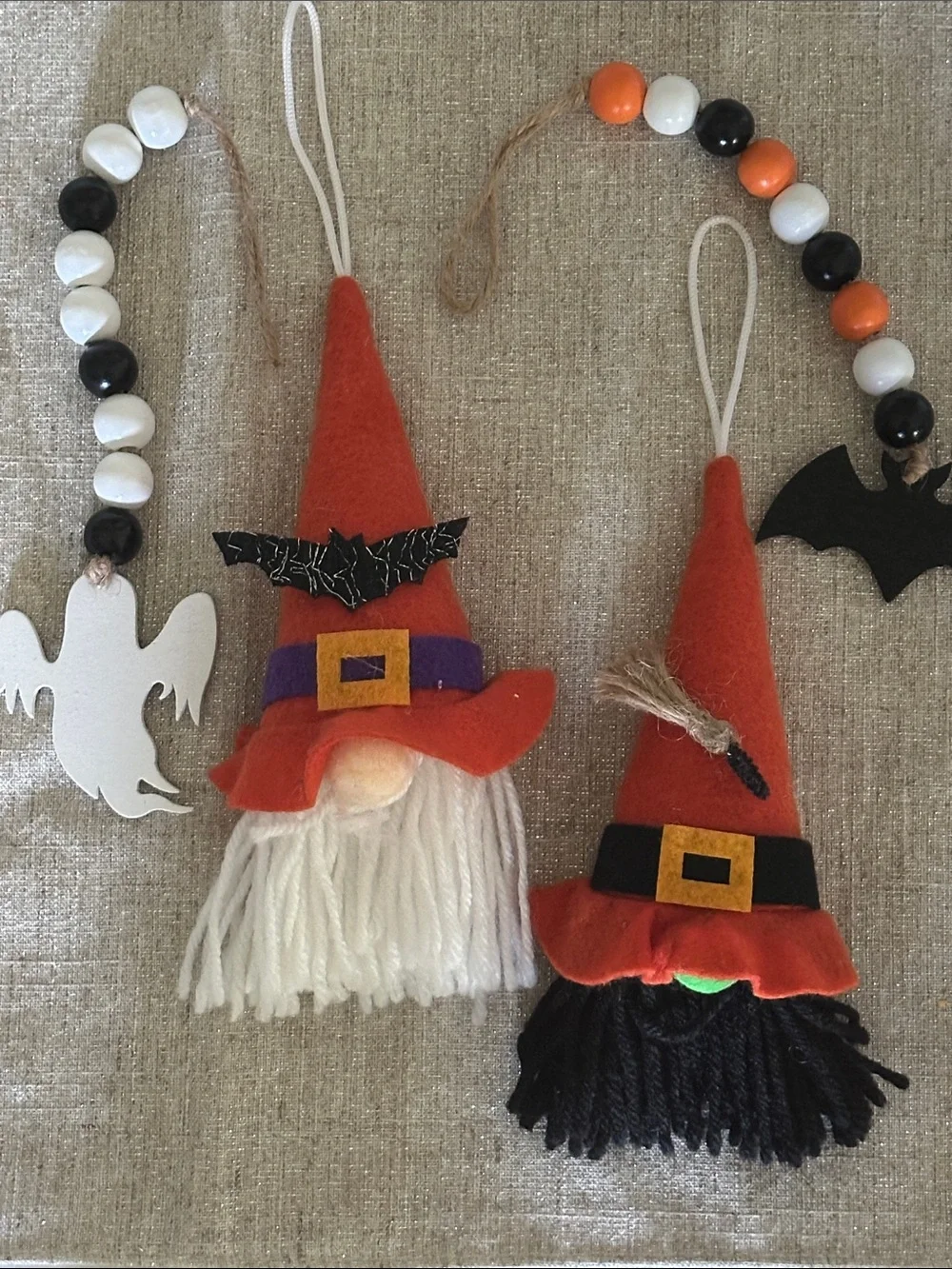 Halloween Witch Gnomes Ghost & Bat Beaded Hanging Decor Bundle